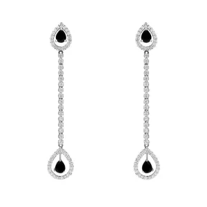 18ct White Gold 0.36ct Diamond Whitby Jet Long Drop Earrings