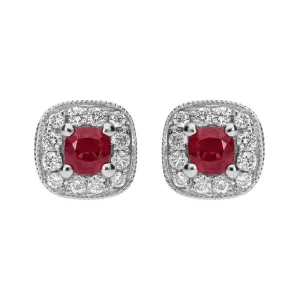 18ct White Gold 0.37ct Ruby and Diamond Cushion Stud Earrings