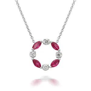 18ct White Gold 0.38ct Ruby Diamond Marquise Cut Necklace