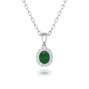 18ct White Gold 0.41ct Emerald and Diamond Oval Necklace