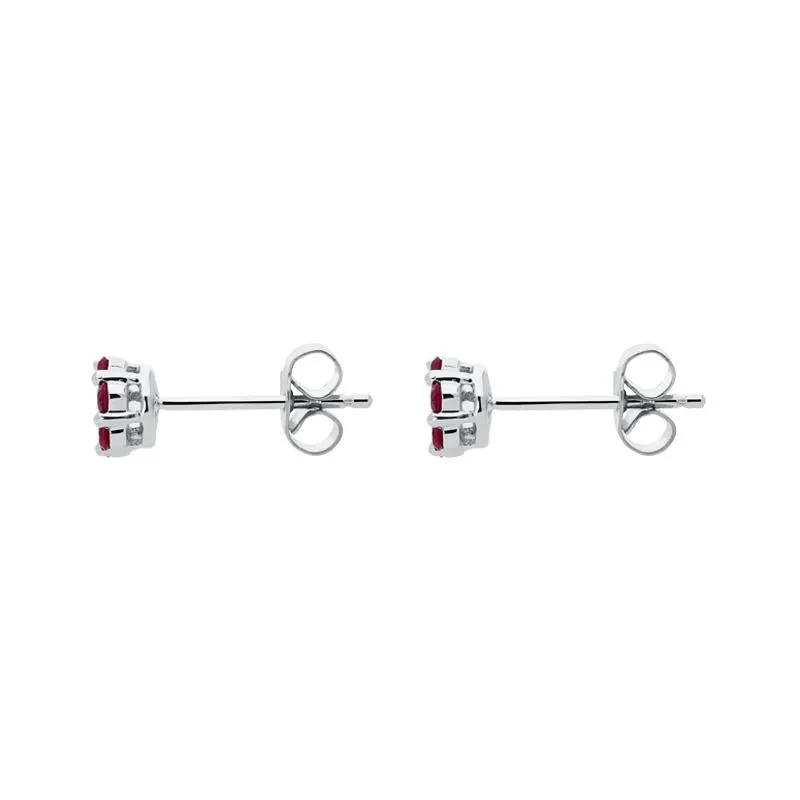 18ct White Gold 0.41ct Ruby Diamond Floral Cluster Earrings