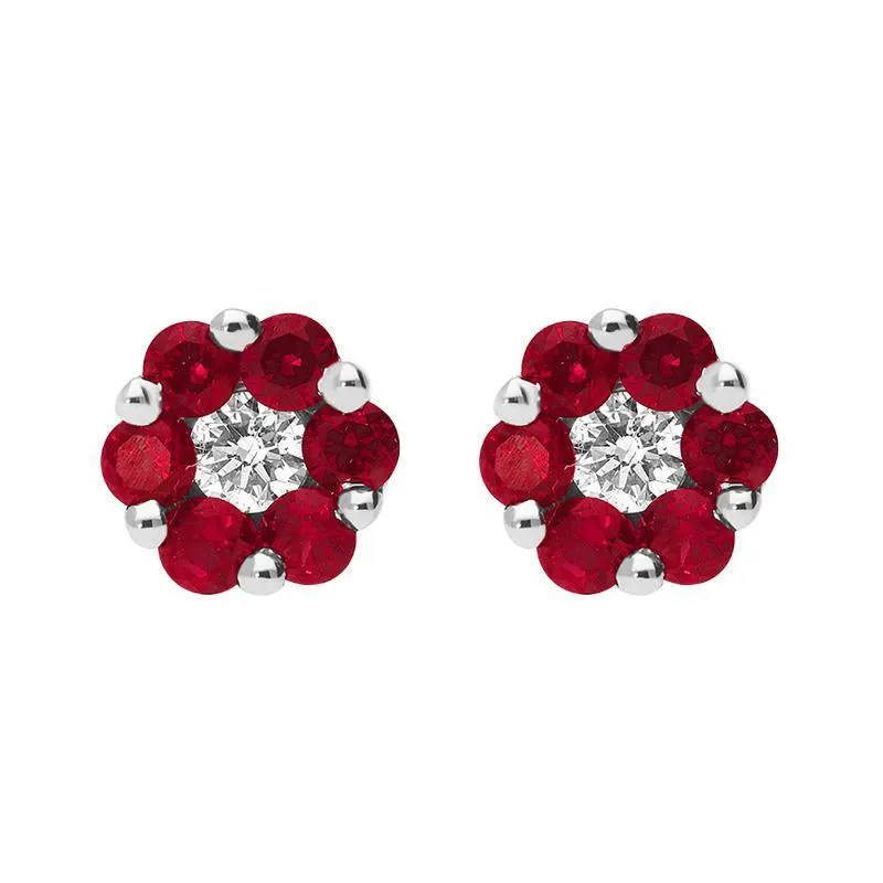 18ct White Gold 0.42ct Ruby Diamond Cluster Earrings