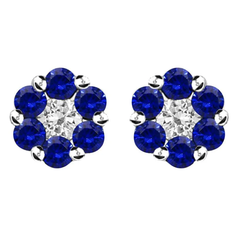 18ct White Gold 0.42ct Sapphire Diamond Cluster Stud Earrings