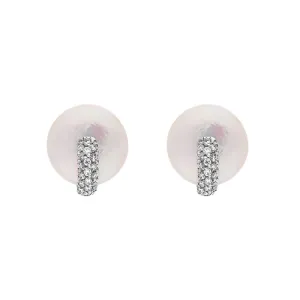 18ct White Gold 0.44ct Diamond Freshwater Flat Pearl Earrings D
