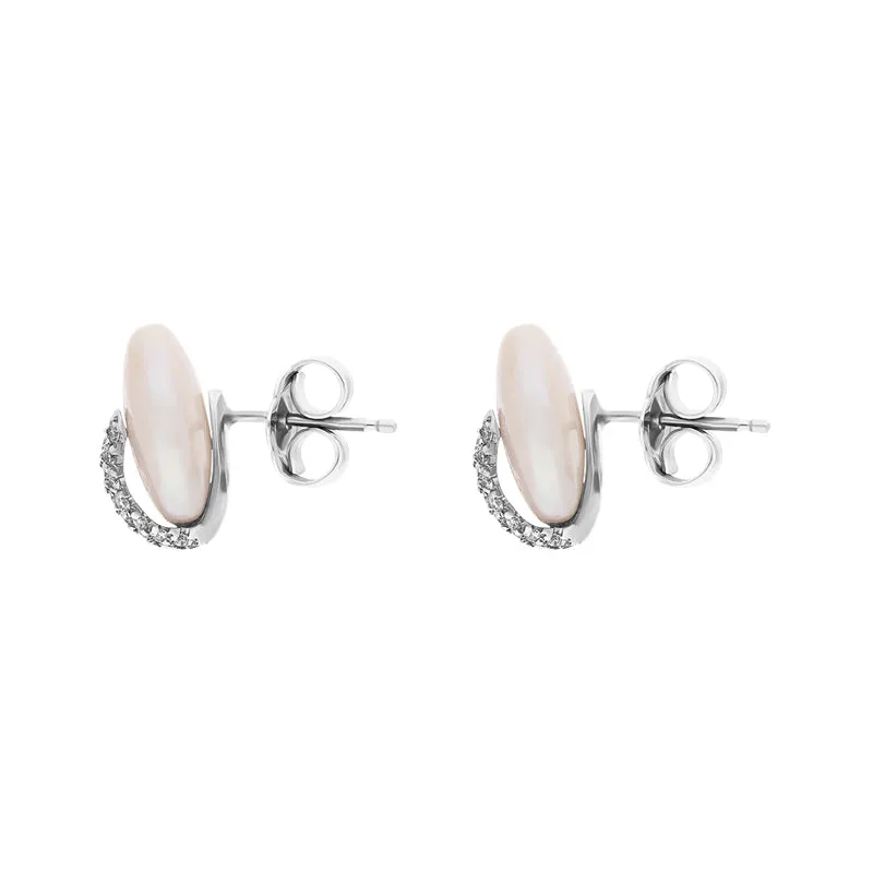 18ct White Gold 0.44ct Diamond Freshwater Flat Pearl Earrings D