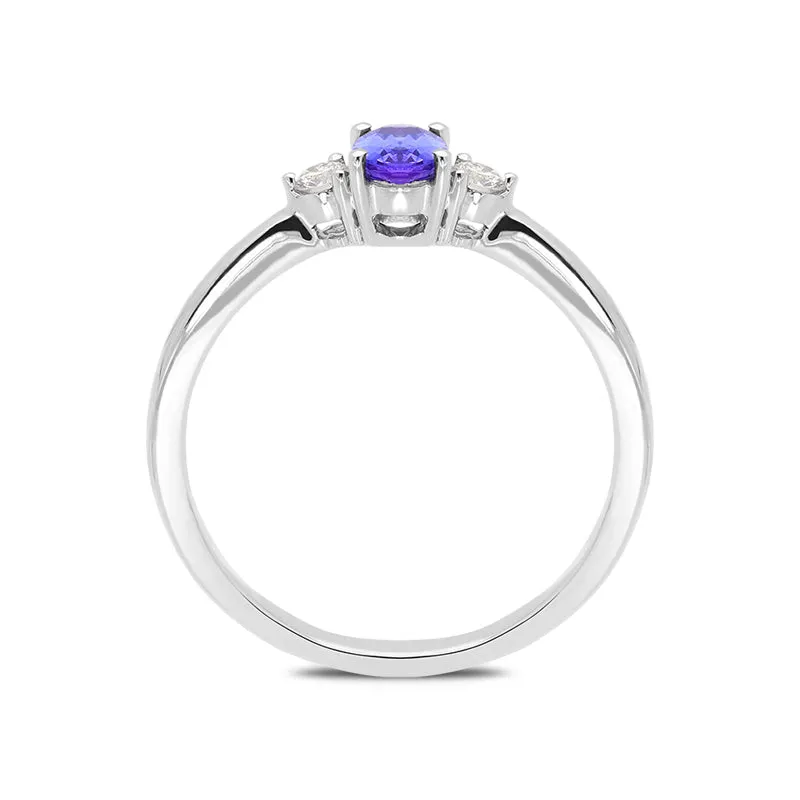 18ct White Gold 0.44ct Tanzanite and Diamond Oval Cut Ring