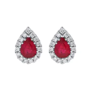 18ct White Gold 0.48ct Ruby Diamond Pear Stud Earrings