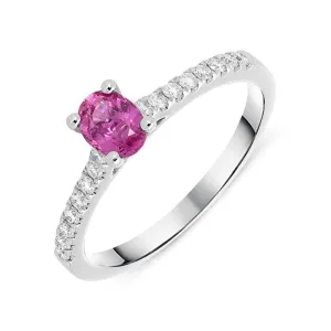 18ct White Gold 0.56ct Pink Sapphire Diamond Oval Ring D