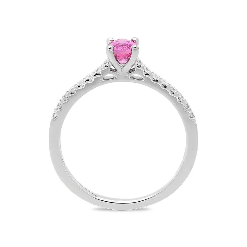 18ct White Gold 0.56ct Pink Sapphire Diamond Oval Ring D