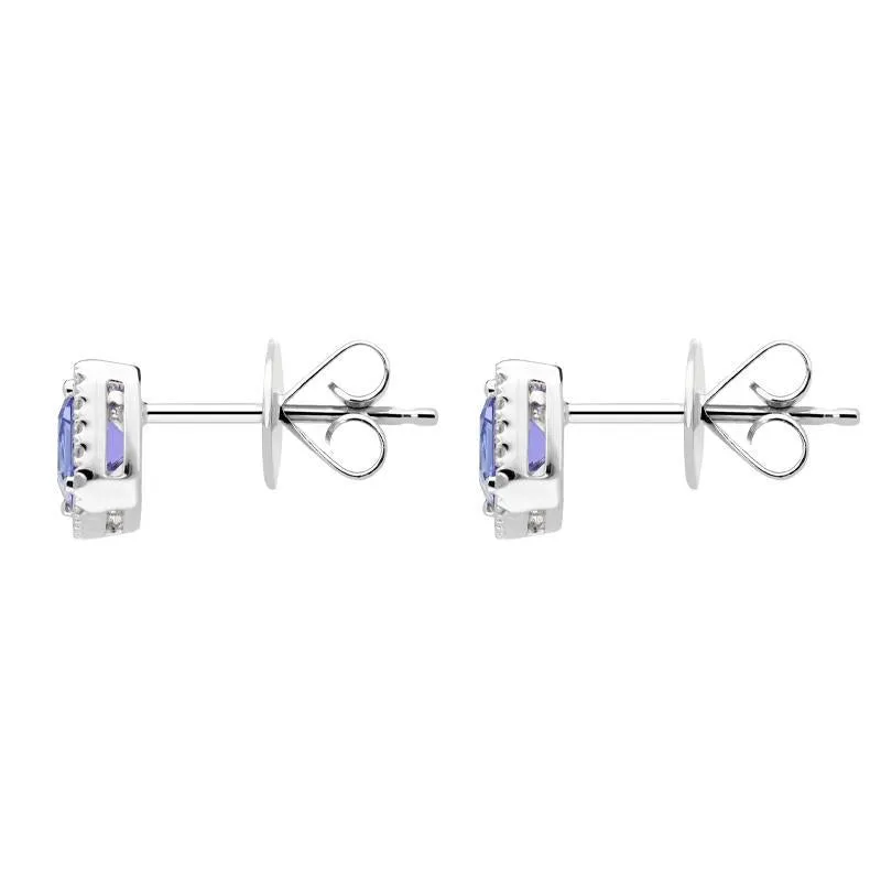 18ct White Gold 0.56ct Tanzanite 0.15ct Diamond Claw Set Cushion Shaped Stud Earrings