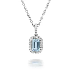 18ct White Gold 0.58ct Aquamarine Diamond Cluster Necklace D