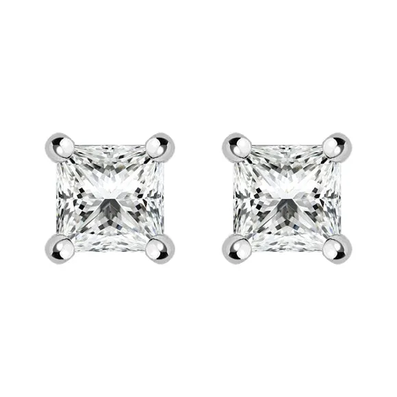 18ct White Gold 0.59ct Diamond Princess Cut Stud Earrings