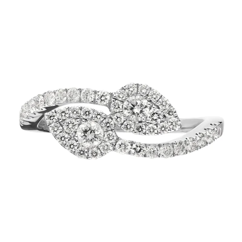 18ct White Gold 0.59ct Diamond Twist Leaf Ring D