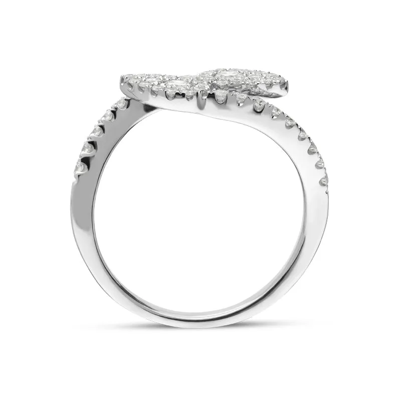 18ct White Gold 0.59ct Diamond Twist Leaf Ring D