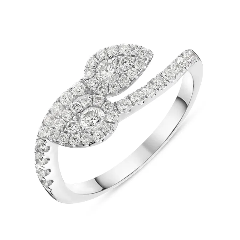 18ct White Gold 0.59ct Diamond Twist Leaf Ring D