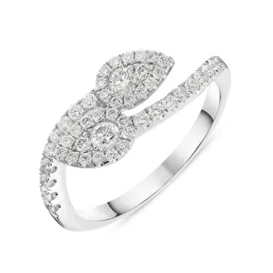 18ct White Gold 0.59ct Diamond Twist Leaf Ring D
