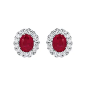 18ct White Gold 0.60ct Ruby Diamond Oval Stud Earrings D