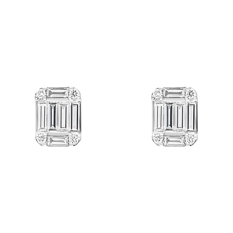 18ct White Gold 0.62ct Diamond Emerald Brilliant Cut Cluster Stud Earrings