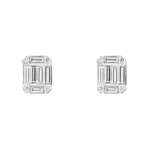 18ct White Gold 0.62ct Diamond Emerald Brilliant Cut Cluster Stud Earrings