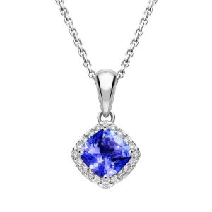 18ct White Gold 0.66ct Tanzanite Diamond Cushion Cut Necklace D