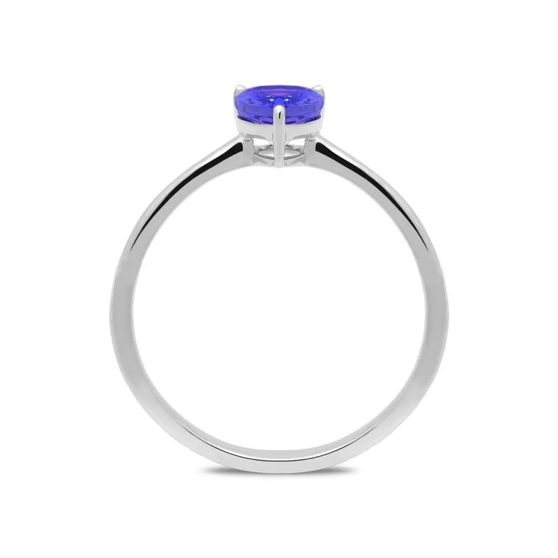 18ct White Gold 0.70ct Tanzanite Pear Cut Solitaire Ring D