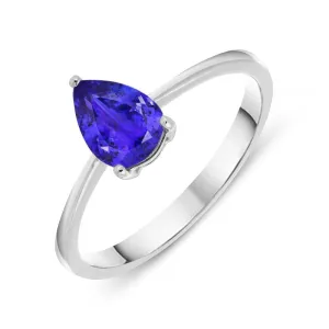 18ct White Gold 0.70ct Tanzanite Pear Cut Solitaire Ring D