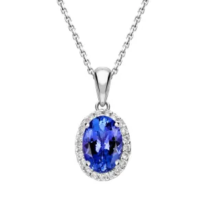 18ct White Gold 0.80ct Tanzanite Diamond Oval Cut Necklace D