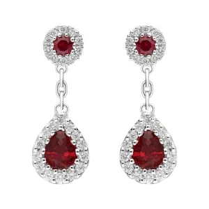 18ct White Gold 0.82ct Ruby Diamond Pear Cluster Drop Earrings