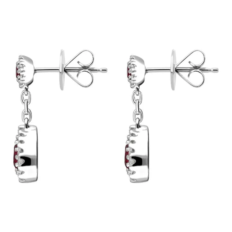 18ct White Gold 0.82ct Ruby Diamond Pear Cluster Drop Earrings