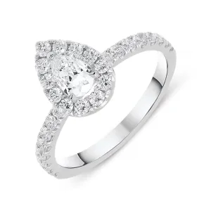 18ct White Gold 0.83ct Pear Cut Diamond Halo Ring