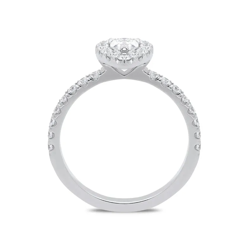 18ct White Gold 0.83ct Pear Cut Diamond Halo Ring