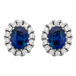 18ct White Gold 0.86ct Sapphire and Diamond Oval Stud Earrings