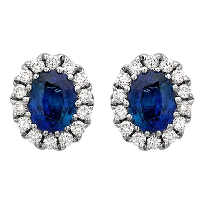 18ct White Gold 0.86ct Sapphire and Diamond Oval Stud Earrings