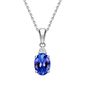 18ct White Gold 0.86ct Tanzanite and Diamond Oval Necklace