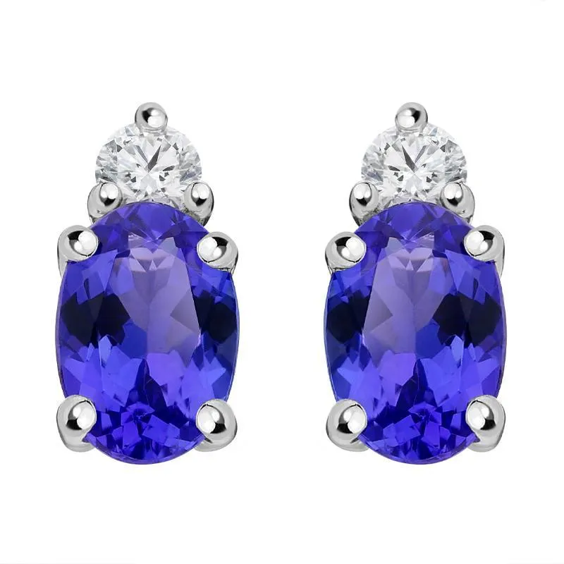 18ct White Gold 0.93ct Tanzanite Diamond Oval Stud Earrings D