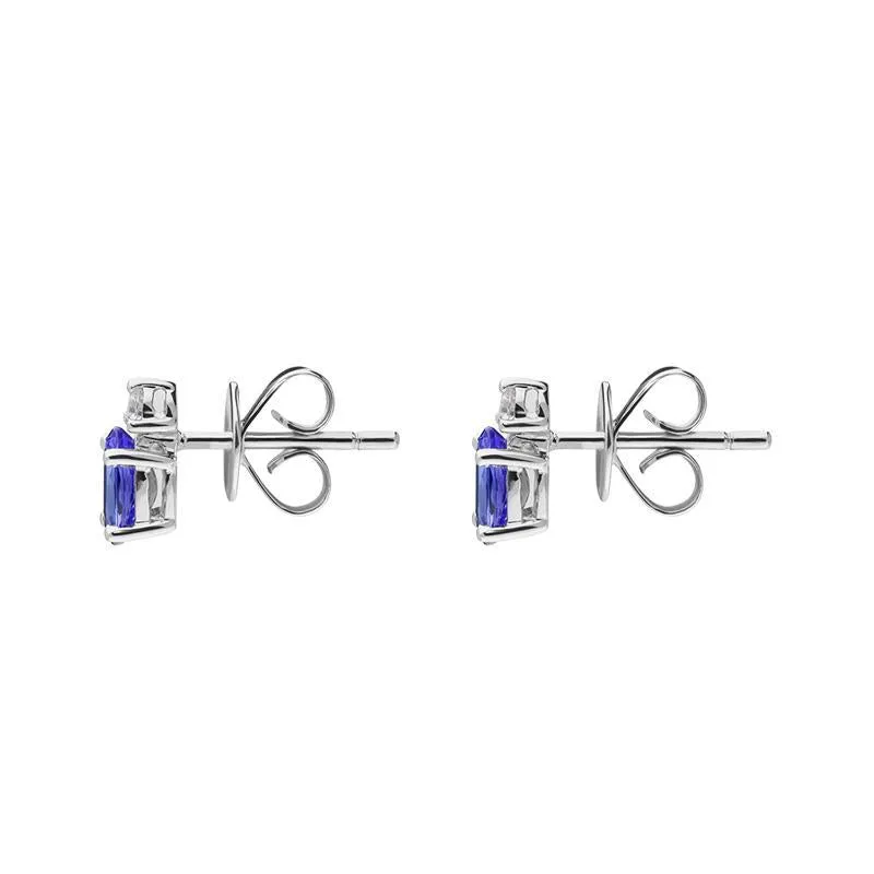 18ct White Gold 0.93ct Tanzanite Diamond Oval Stud Earrings D