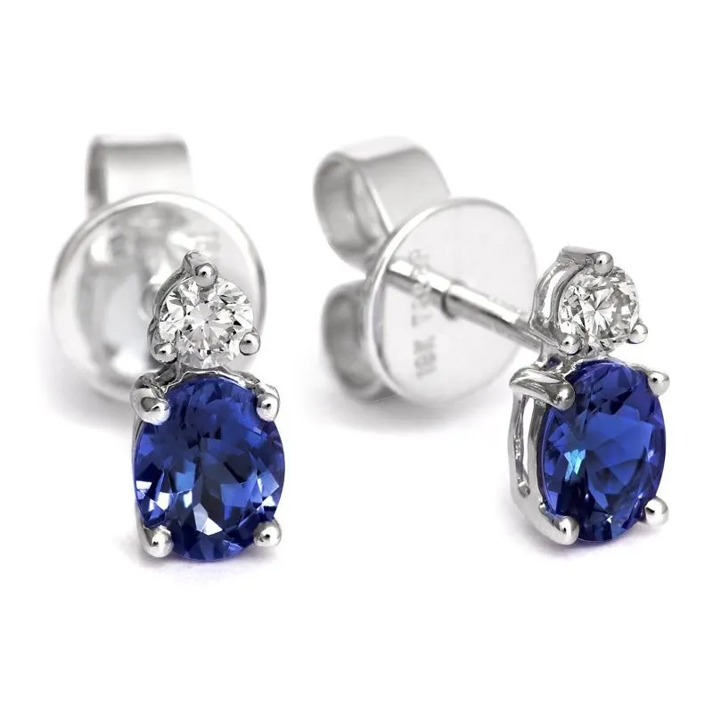 18ct White Gold 0.93ct Tanzanite Diamond Oval Stud Earrings D