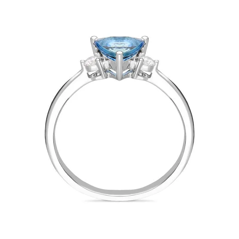 18ct White Gold 0.94ct Aquamarine Diamond Trillion Cut Trilogy Ring D