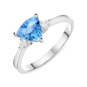 18ct White Gold 0.94ct Aquamarine Diamond Trillion Cut Trilogy Ring D