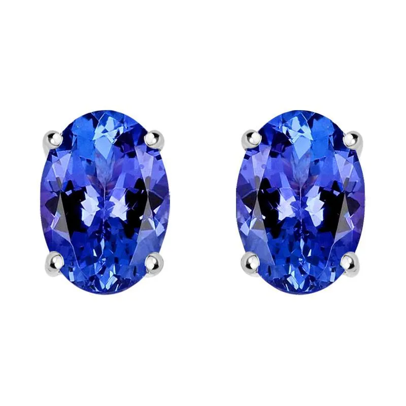 18ct White Gold 0.95ct Tanzanite Oval Cut Stud Earrings