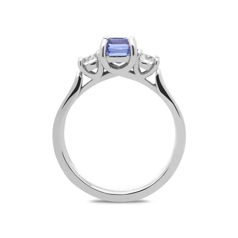 18ct White Gold 0.97ct Tanzanite 0.46ct Diamond Emerald Cut Ring