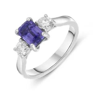18ct White Gold 0.97ct Tanzanite 0.46ct Diamond Emerald Cut Ring