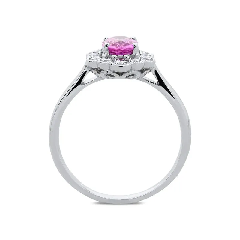 18ct White Gold 0.98ct Pink Sapphire Diamond Cluster Ring