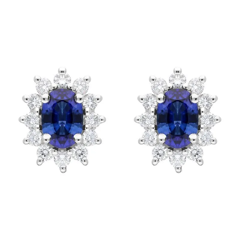 18ct White Gold 0.98ct Sapphire Diamond Oval Cut Cluster Earrings