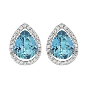 18ct White Gold 1.01ct Aquamarine Diamond Halo Earrings