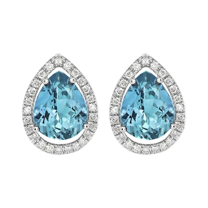 18ct White Gold 1.01ct Aquamarine Diamond Halo Earrings