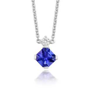 18ct White Gold 1.04ct Tanzanite Diamond Princess Cut Necklace