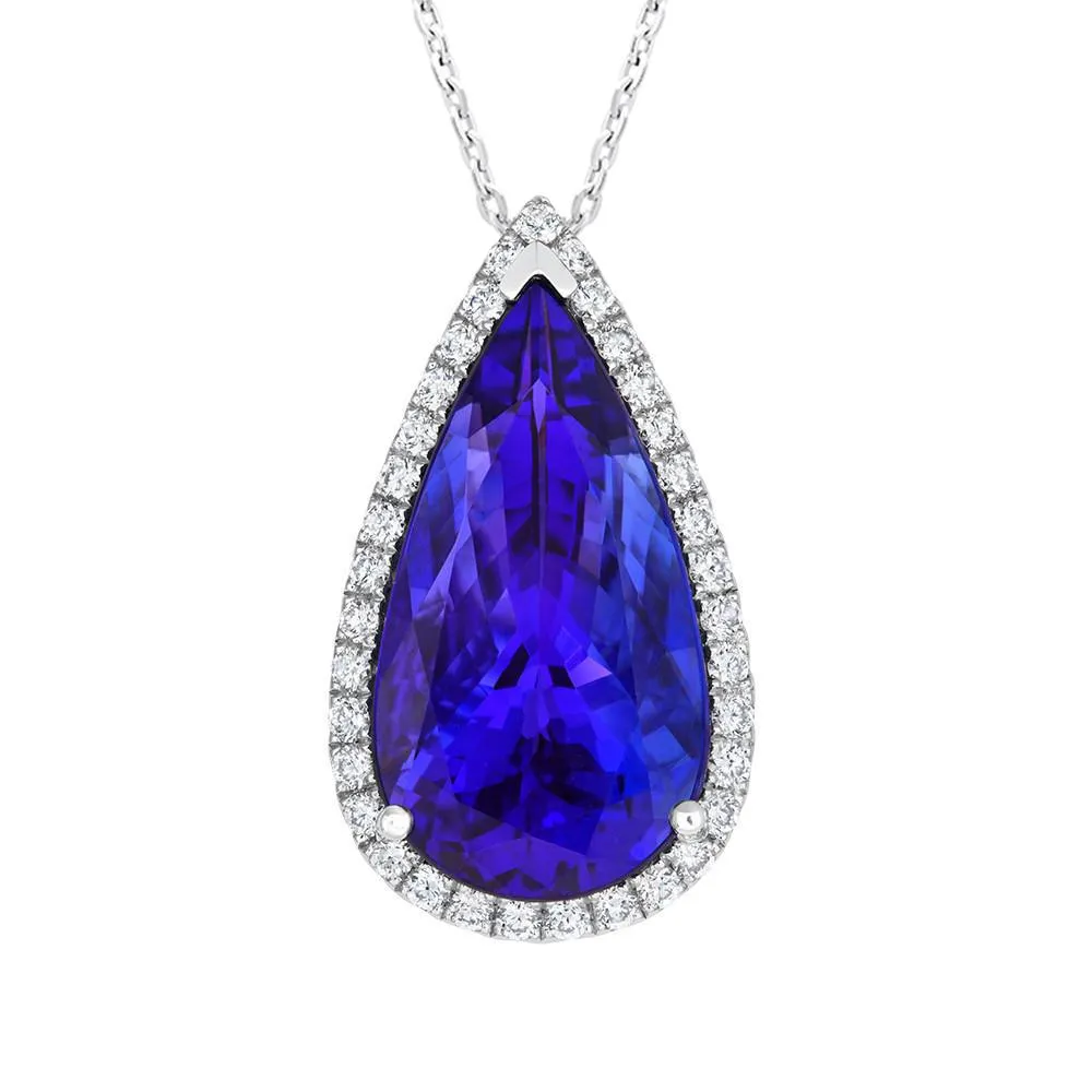 18ct White Gold 10.92ct Tanzanite and Diamond Pear Cut Necklace