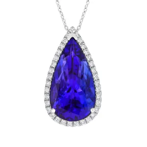 18ct White Gold 10.92ct Tanzanite and Diamond Pear Cut Necklace