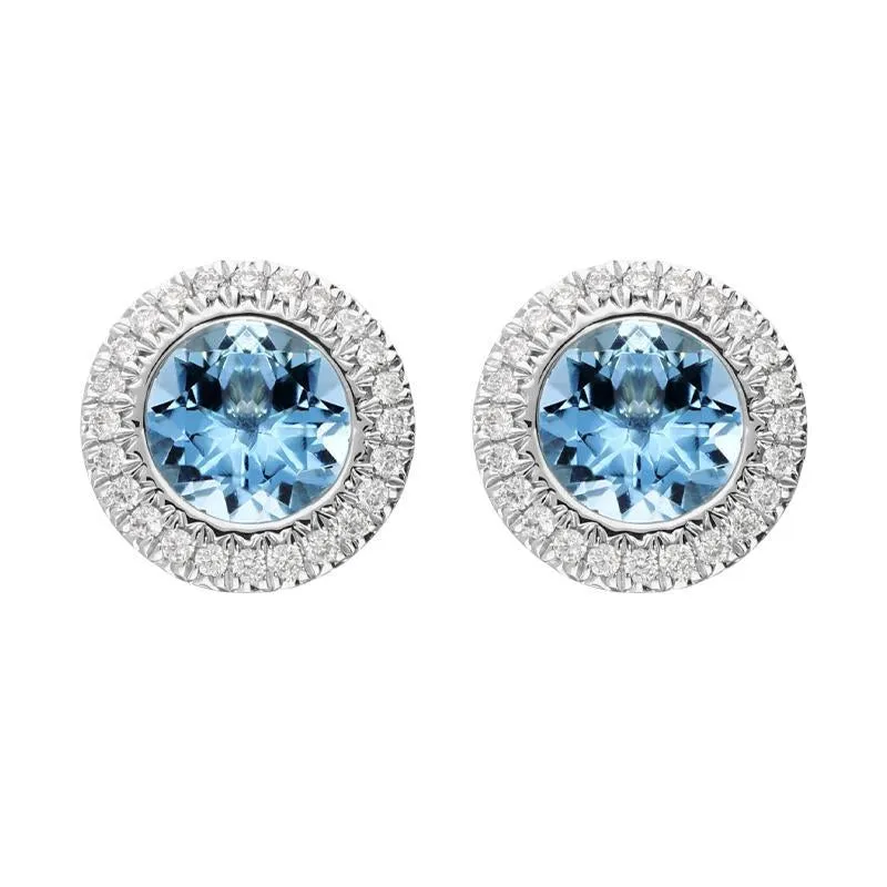 18ct White Gold 1.20ct Aquamarine 0.12ct Diamond Halo Stud Earrings
